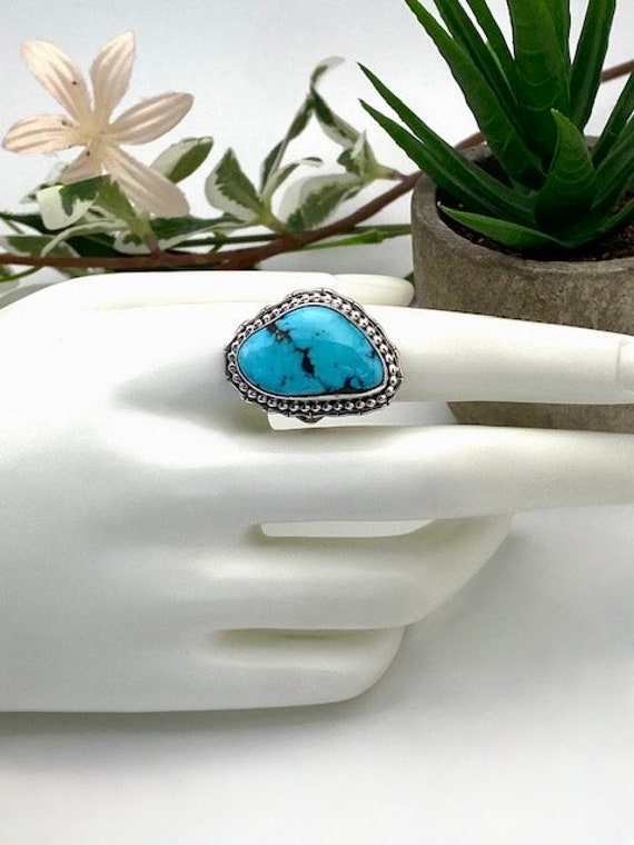 Blue Burnham Turquoise With Red Matrix Saw Cut Pinky Ring Size 4 1/2
