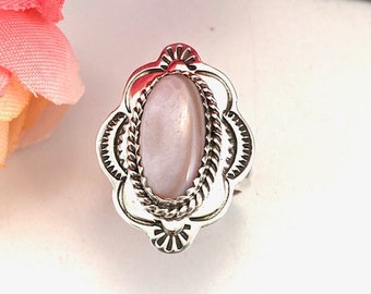 Pink Mother of Pearl Stamped Ledge Ring Size 4 1/2