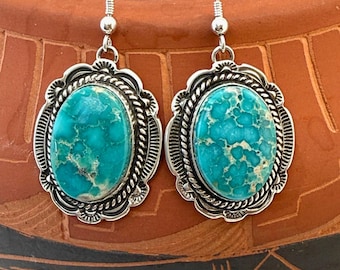 Boucles d'oreilles pendantes turquoises Copper Canyon à double bordure