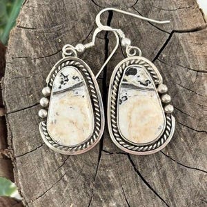White Buffalo Double Trimmed Dangle Earrings