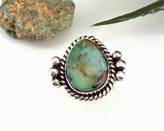 Bague auriculaire Kings Manassa turquoise avec bordure en corde et perles latérales Taille 4 1/2