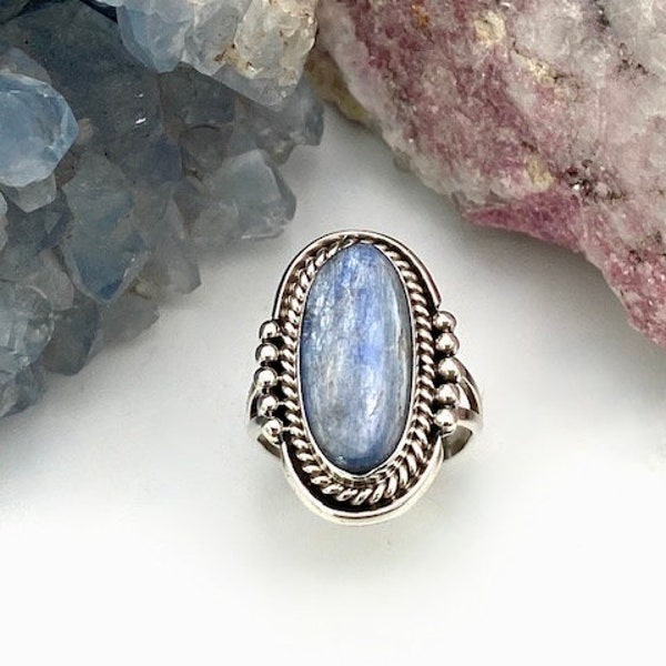 Blue Kyanite Oval Classically Styled Ring Size 8 1/2