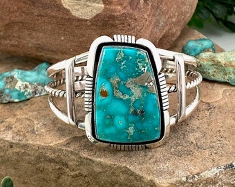 Copper Canyon Turquoise With Iron Pyrite Shadowbox And Saw Cut Cuff Bracelet