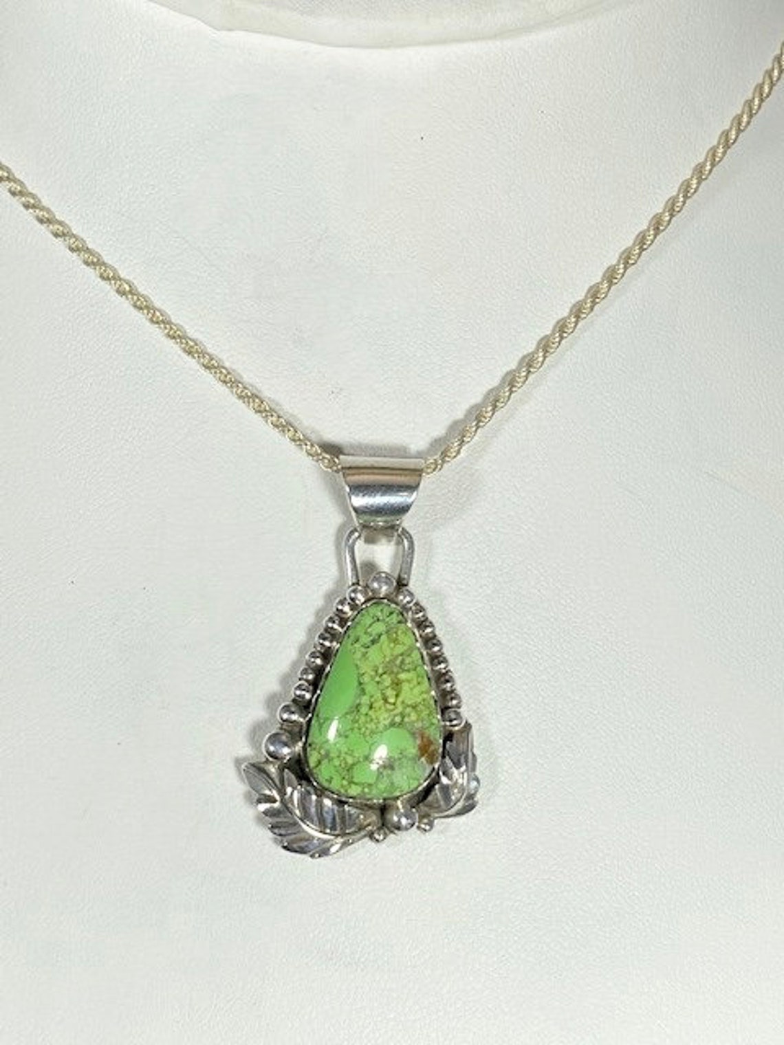 Gaspeite Floral Pendant With Chain Etsy