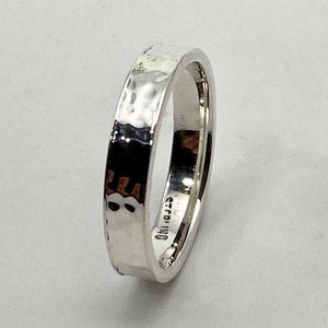 Hammered Finish 4mm Wide Sterling Silver Band