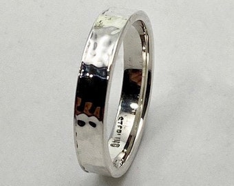 Hammered Finish 4mm Wide Sterling Silver Band