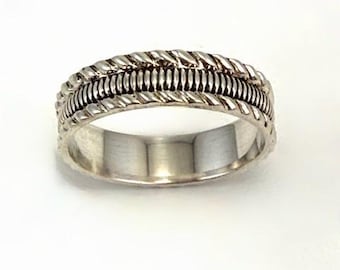 Jonc en argent sterling côtelé et cranté de 5 mm de large
