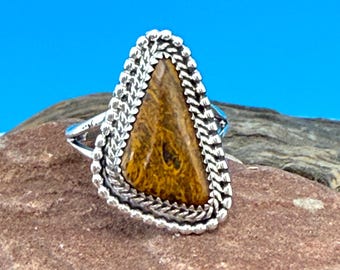 Bague double taille en jaspe fossile, taille 8