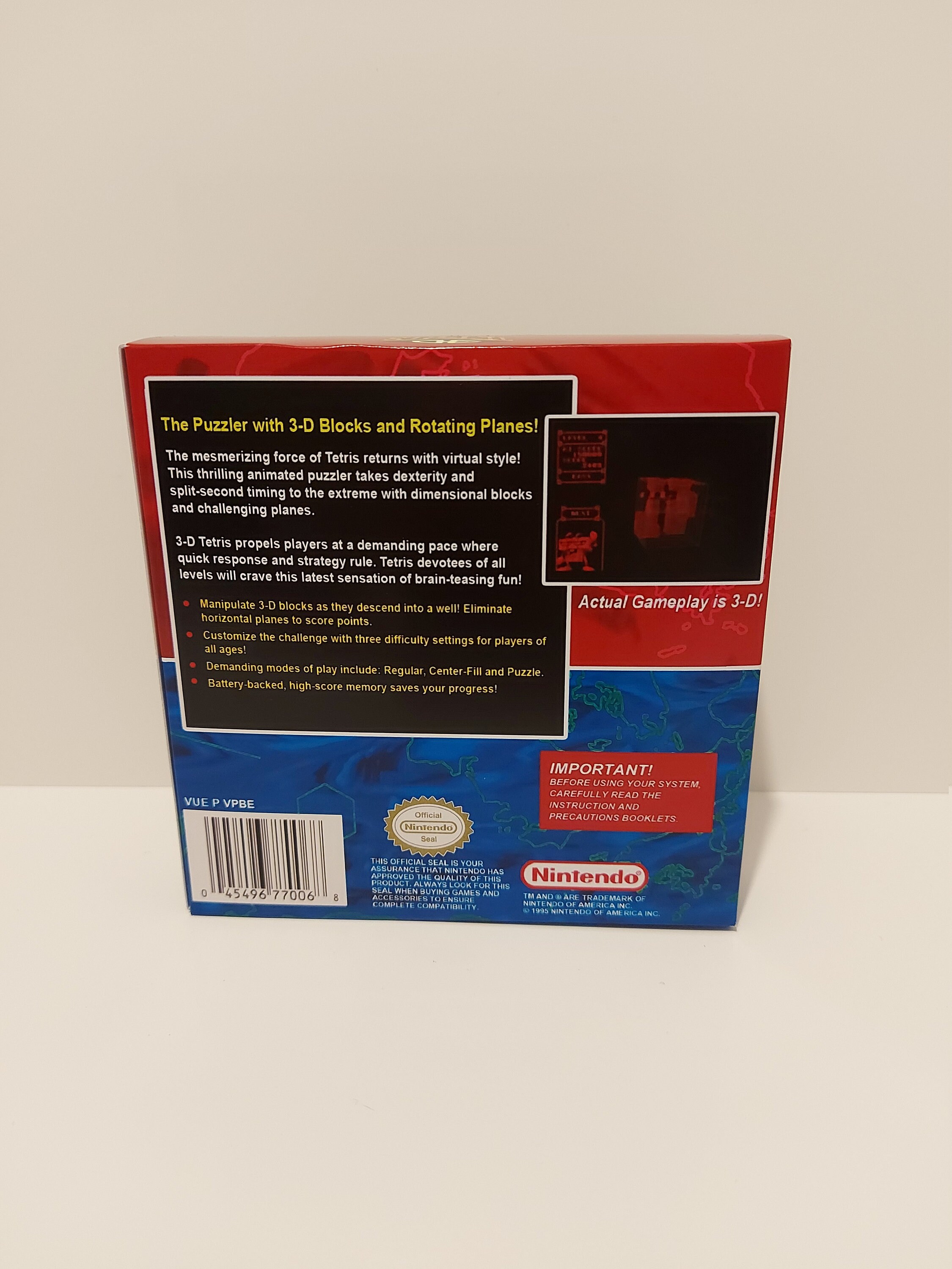 3D テトリス バーチャルボーイ ボックス マニュアル & トレイ - ゲーム