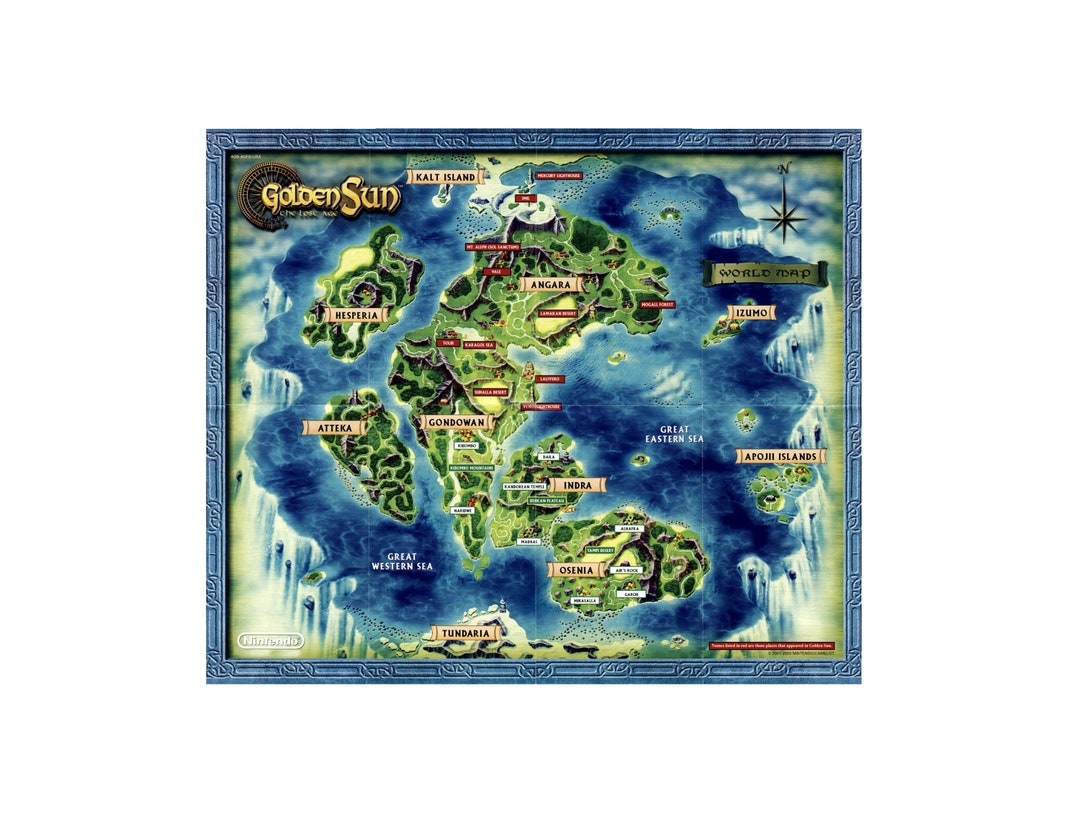Golden Sun 2 the Lost Age Map GBA Map Golden Sun USA Etsy