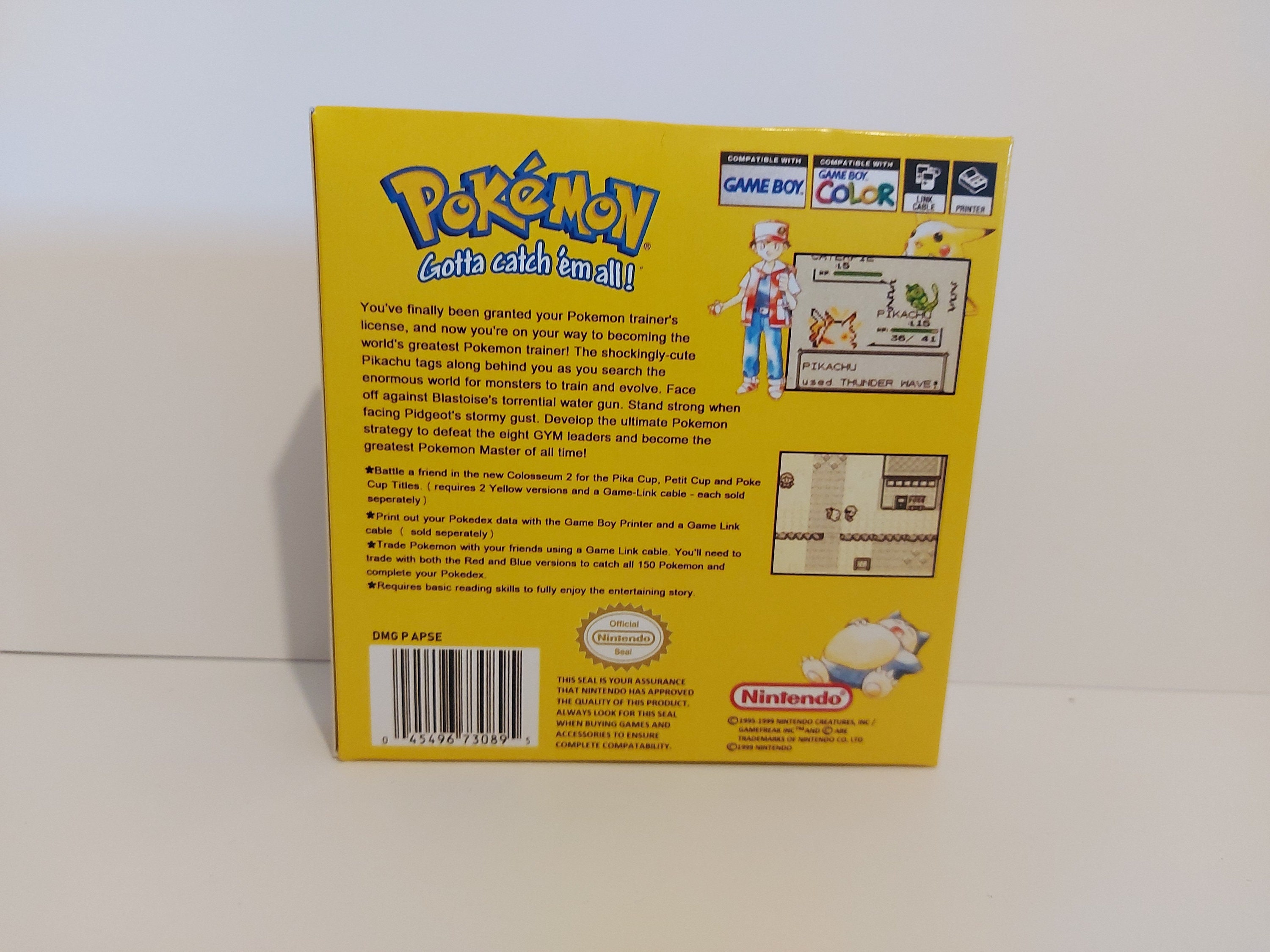 caixa com berço repro para pokemon yellow de gameboy classic gb