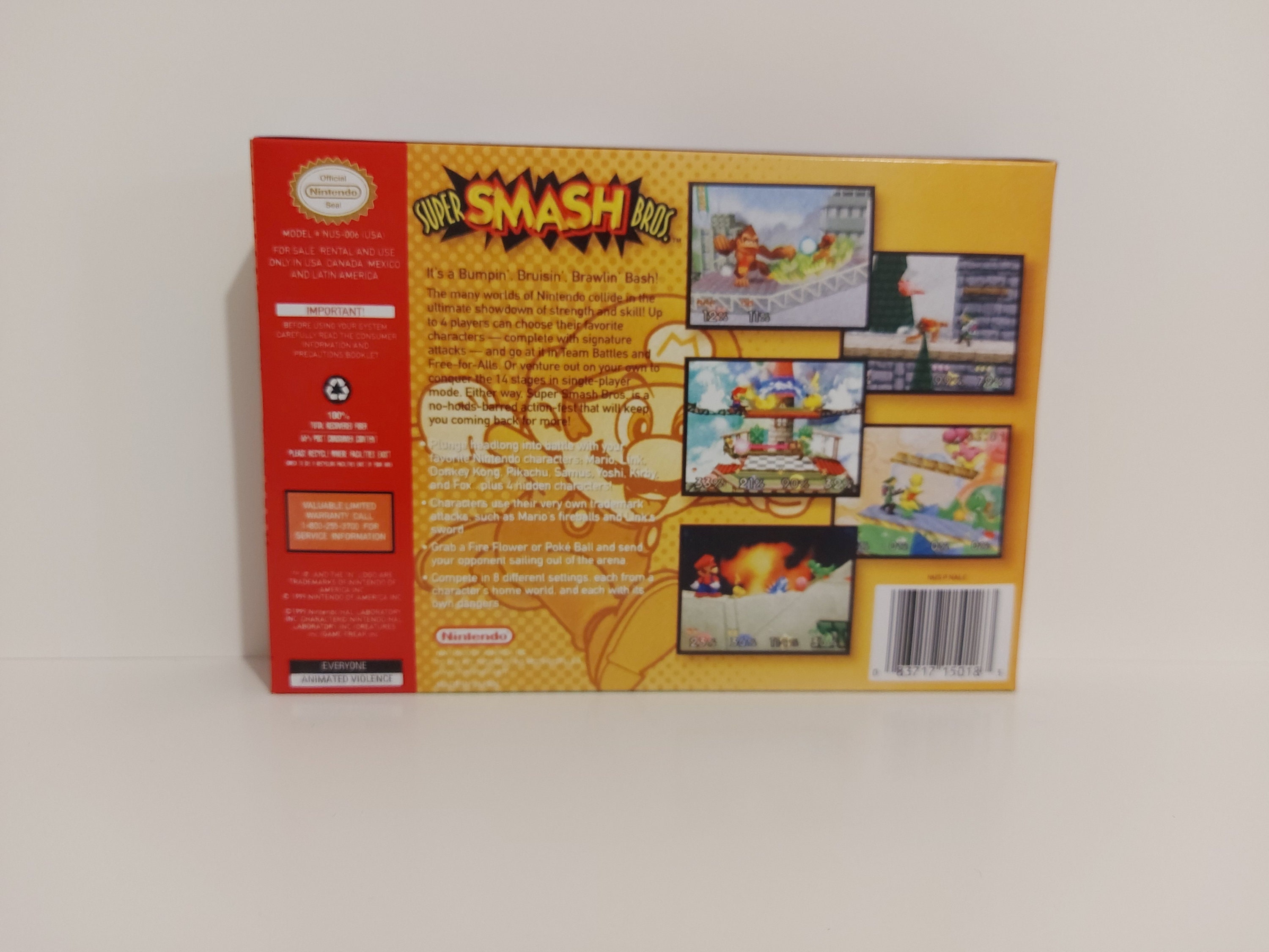 super smash bros n64 with box and manual