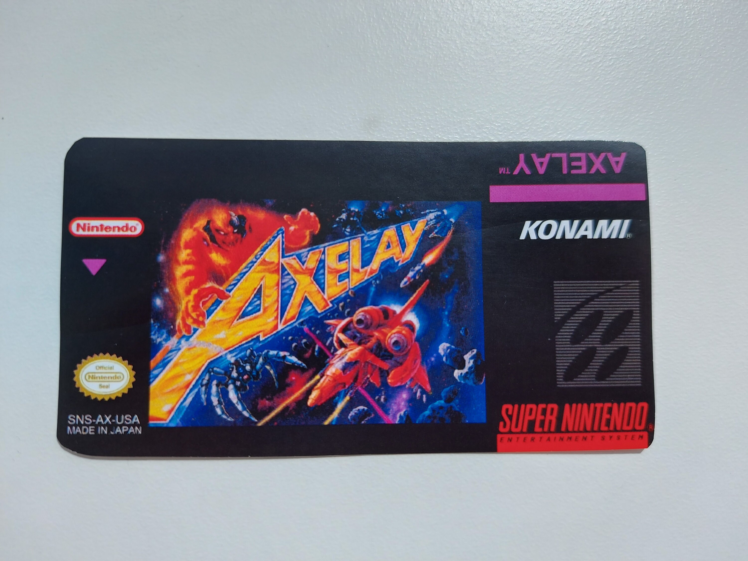 Axelay Game Cart Label sticker SNES