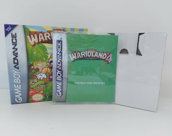 May include: A Game Boy Advance game cartridge and instruction booklet for WarioLand 4. The game cartridge is silver with a green and white label. The instruction booklet is green with the game title in white.