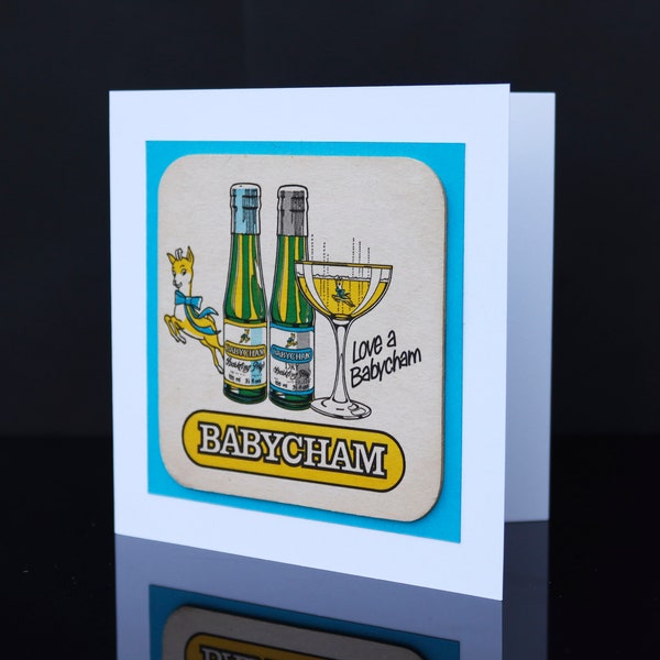 Antique Coaster greetings card (Babycham)