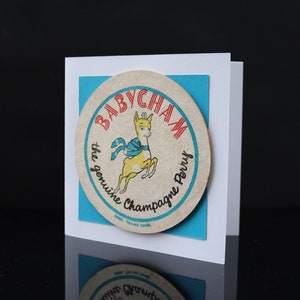 Biglietto di auguri con sottobicchiere antico (Babycham)