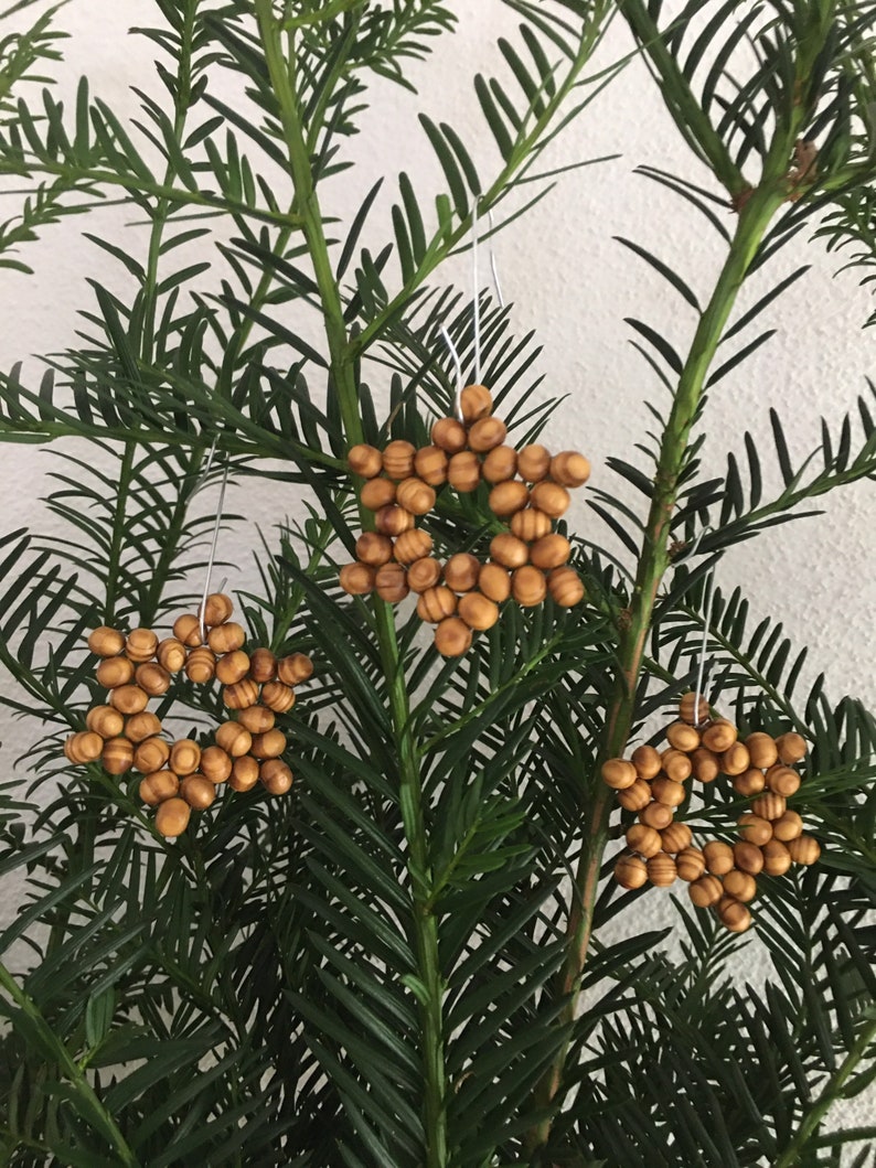 10x Sterne Perlenstern Weihnachtsdeko Christbaumschmuck natürliche Holzmaserung Bild 3