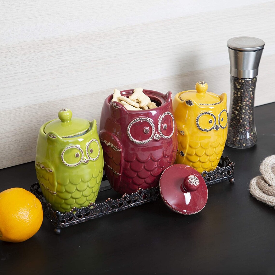 Kitchen Canister Set & Metal Tray Ceramic Canister Set with Etsy