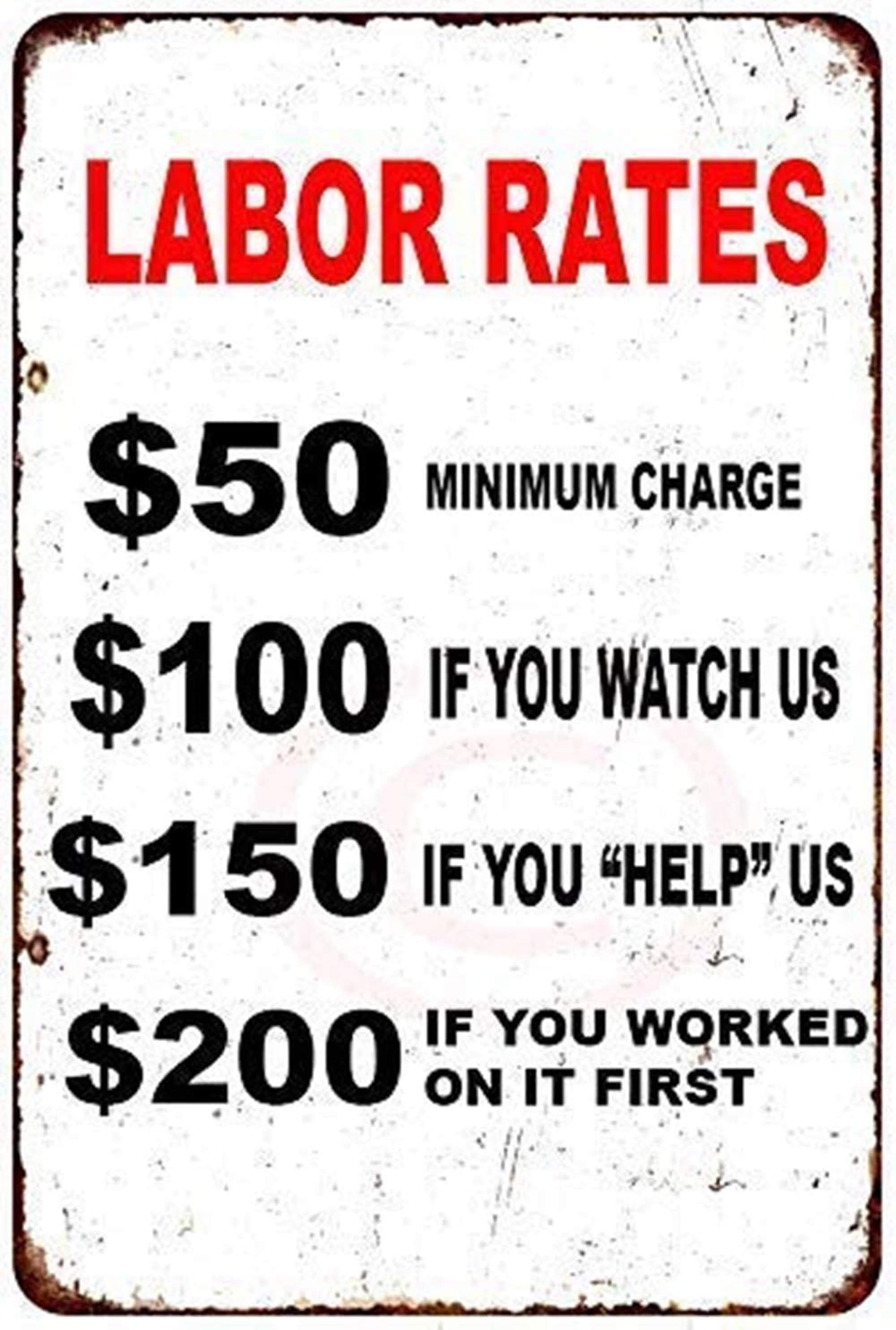 Funny Wall Decor Sign Labor Rates If You Worked on it First | Etsy