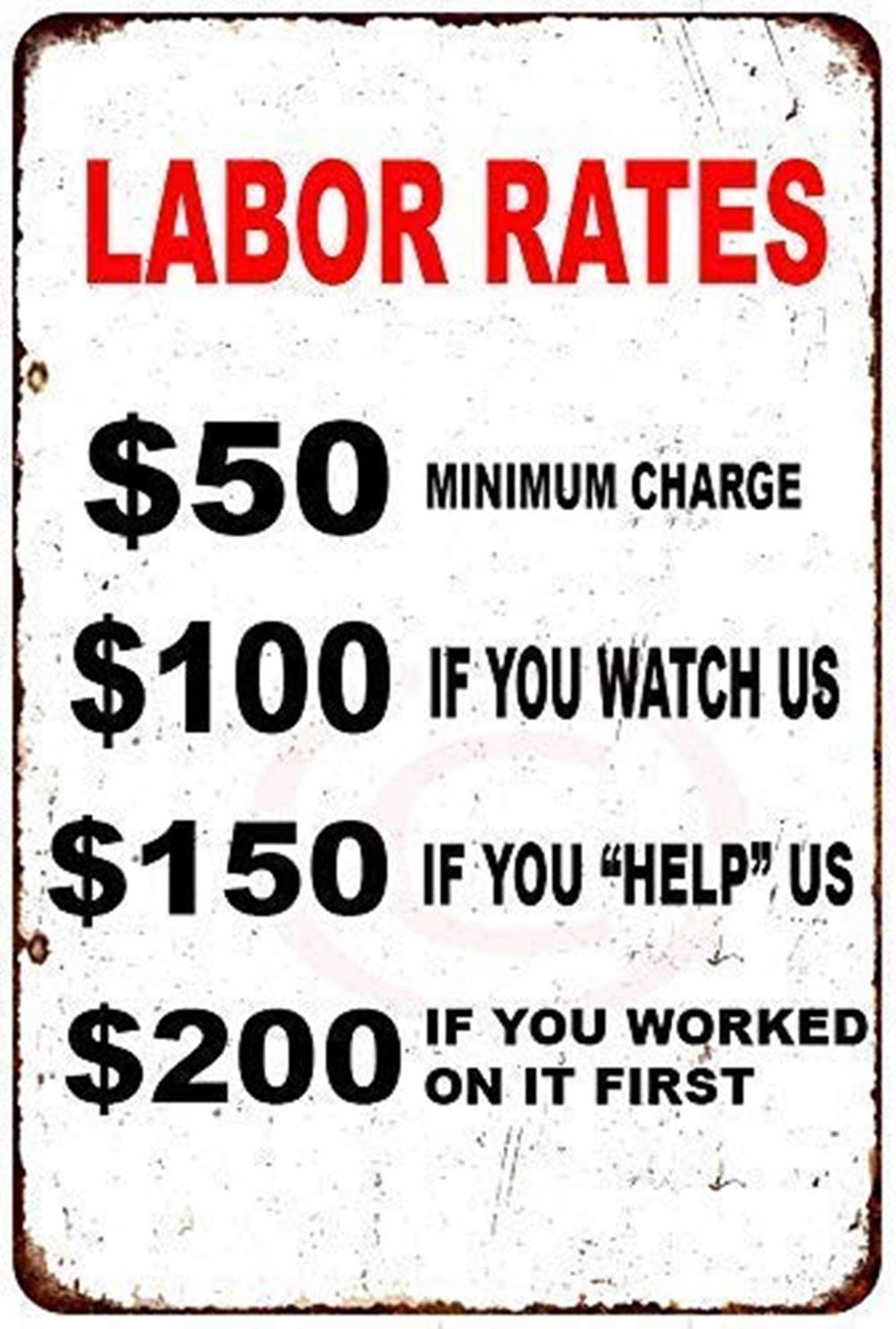 Funny Wall Decor Sign Labor Rates If You Worked on it First | Etsy