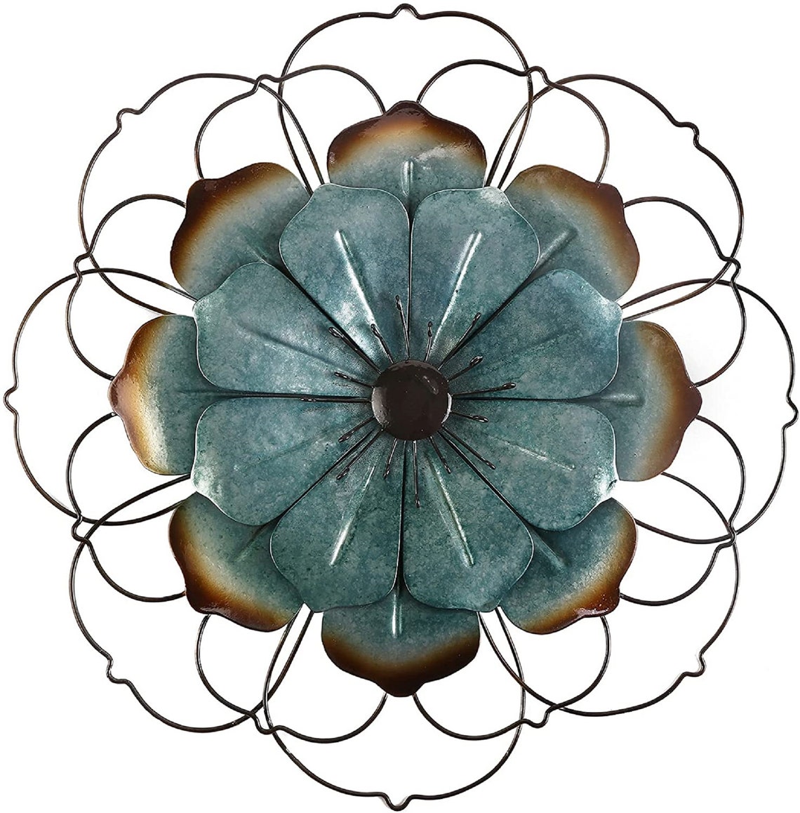 Large Teal/Cyan Metal Flower Wall Decor12 Flower Art Etsy