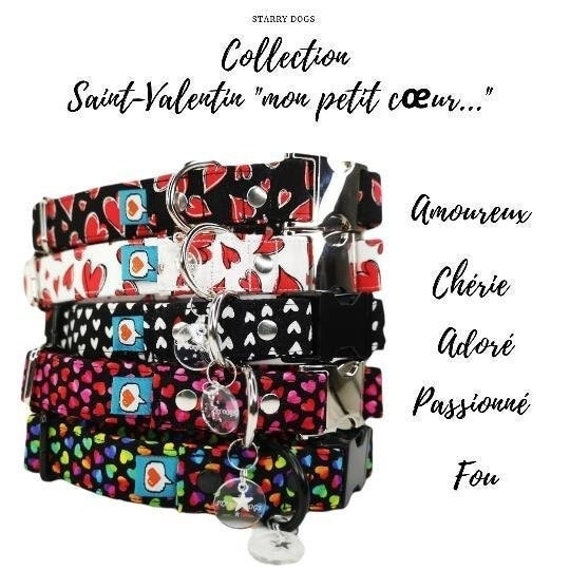 Colliers Tissus Réglables Chien/Chat Collection Saint Valentin