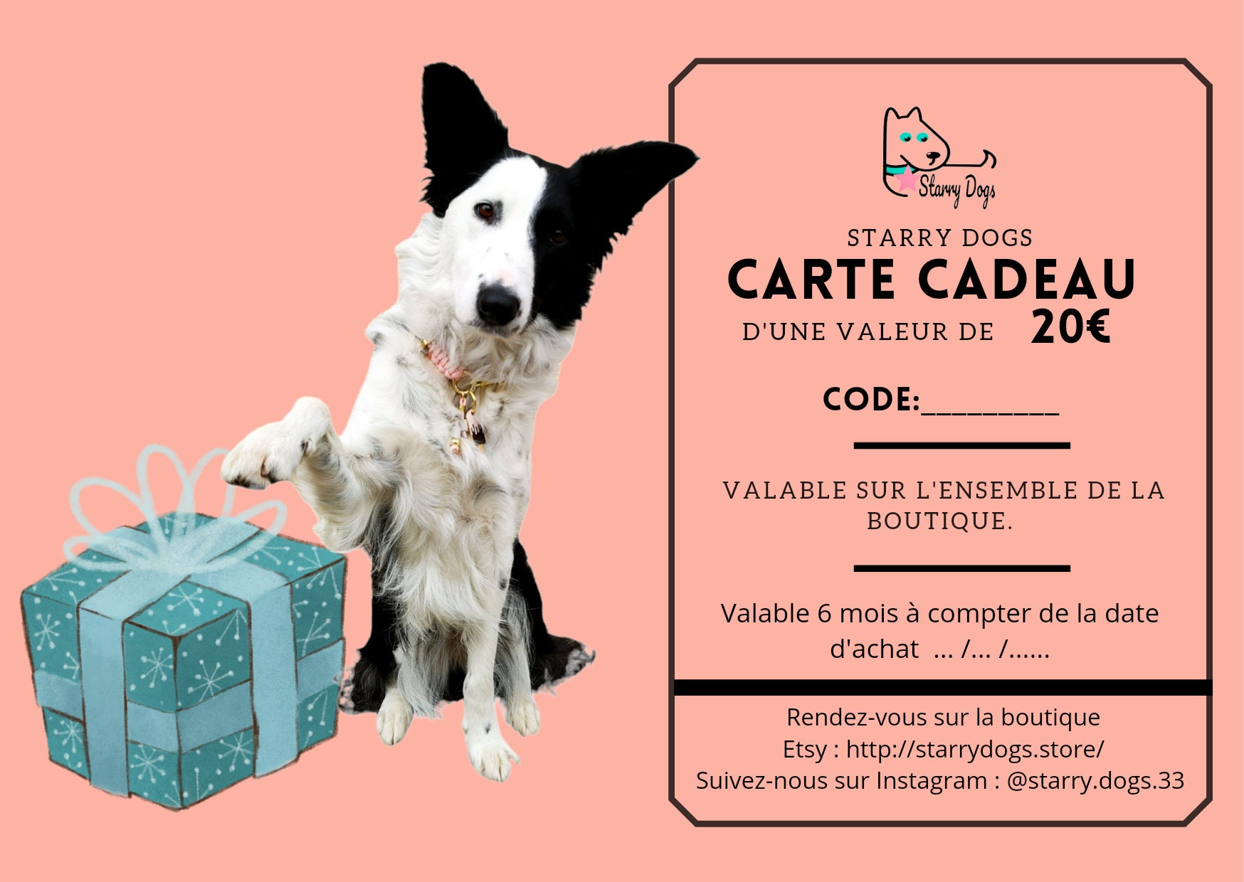 Carte Cadeau/Accessoires Pour Chiens et Chats /Plaisir d'offrir