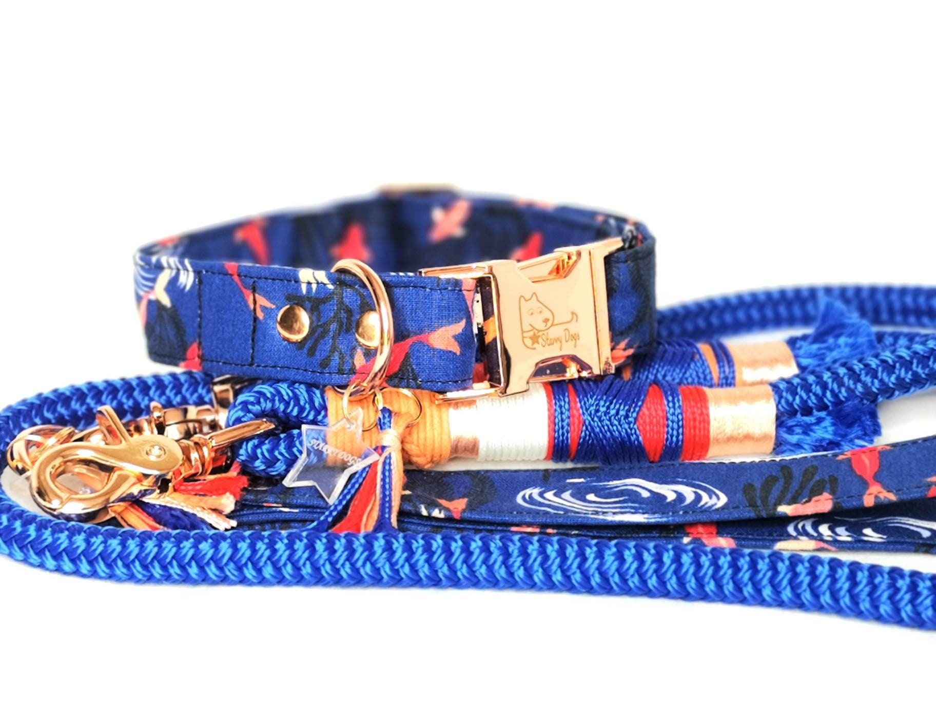 Collier Tissu Réglable Carpes Koï / Laisse Corde Assortie