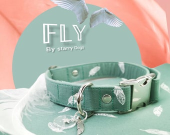 Collier tissu réglable chiens et chats collection "Fly"vert d'eau