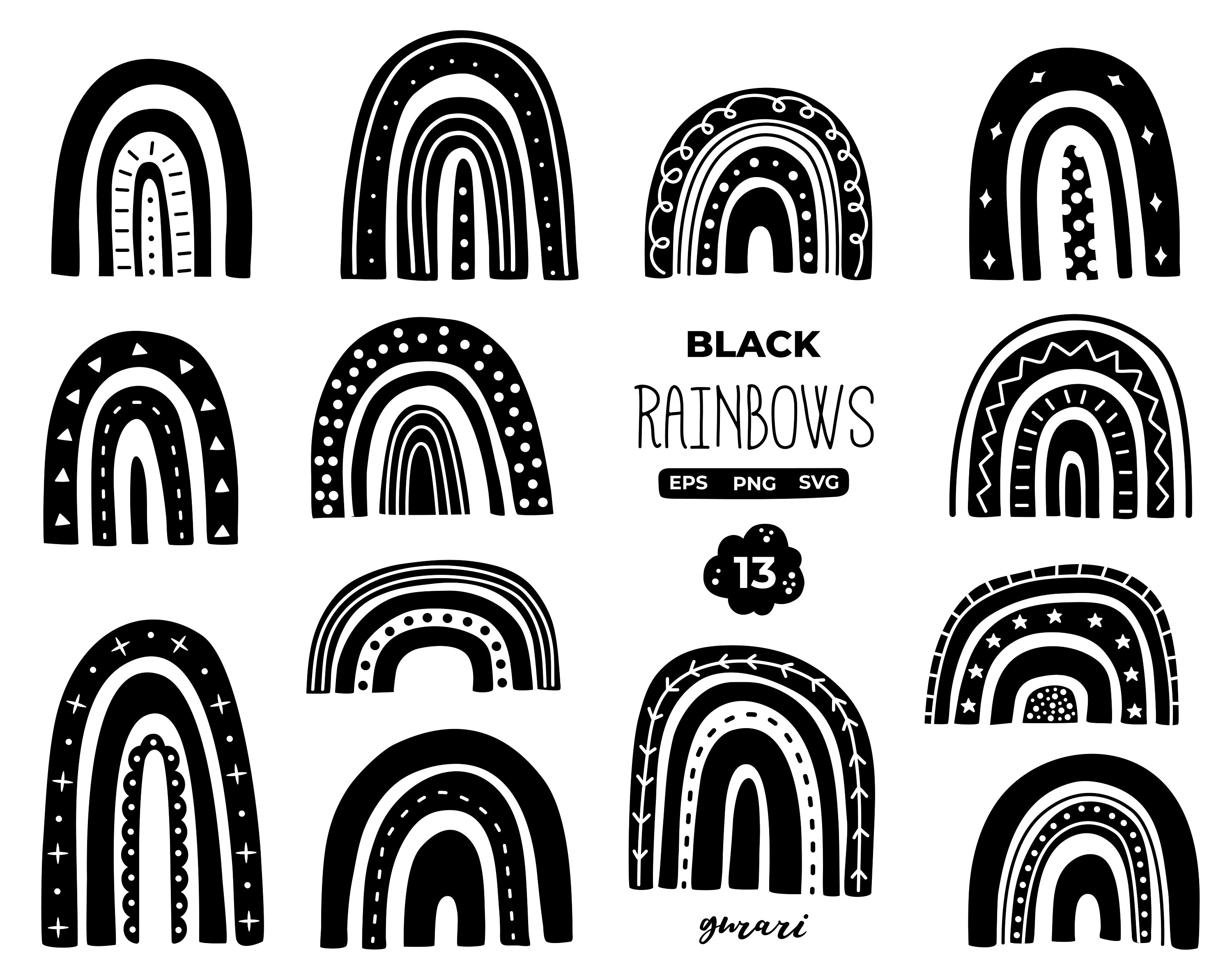 Boho Rainbow Svg in Black and White Modern Rainbow Svg Files Etsy UK
