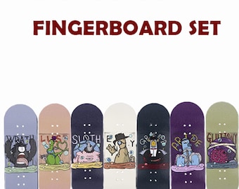 Seven Deadly Sins Fingerboard Set - Gothic Art Custom Decks (Pride, Envy, Wrath & More) | Collector’s Bundle for Skaters\Dark Art Lovers