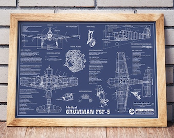 Airplane Blueprint -  F6f-5 Hellcat Blueprint - Airplane Drawing - Boys Room Airplane Decor - Travel Blueprint Art - WW2 Airplane Patent