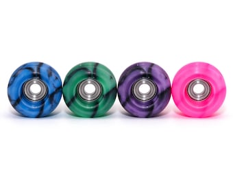 Grooved Pro Fingerboard Wheels - 7.0mm x 5.1mm Polyurethane/Resin Wheels with Bearings - Swirl Marble Pattern Fingerboard Accessories