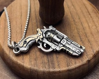 Revolver Handmade 925 Silver Pendant - Western Style Gun Charm Necklace | Unique Cowboy Jewelry Gift for Men & Collectors