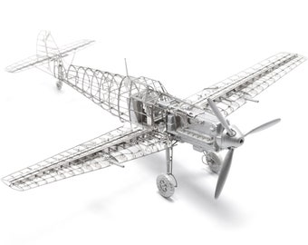 1/72 BF-109 E WWII Fighter Model Kit - Stainless Steel & Resin Aircraft Puzzle | Collector’s Gift for Military History DIY Challenge Lovers