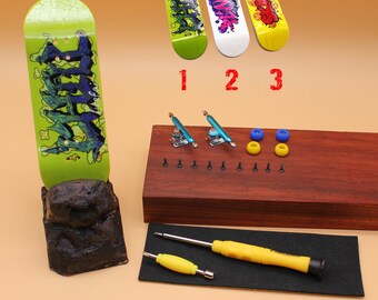 Handmade 34mm Fingerboard Deck Set | Custom Skateboard Parts | DIY Complete Kit w/ Wheels, Trucks & Tools | Unique Artisan Design