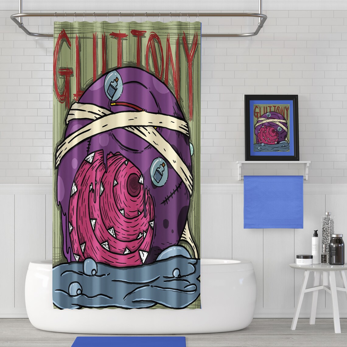 One Eyed Monster Shower Curtain seven Deadly Sins Etsy