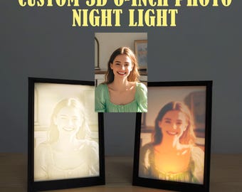 Custom 3D Printed Photo Night Light | Personalized 6-Inch LED Lamp with Frame | Black & White or Color Options for Home Decor/ Gifts