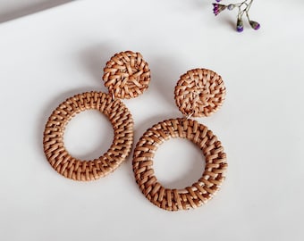 Rattan Earrings | Boho Earrings, Bohemian Earrings, Rattan Gifts, Hippie Earrings, Natural Earrings