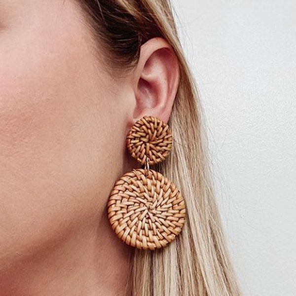 Rattan Earrings  |  Boho Earrings, Bohemian Earrings, Hippie Earrings, Natural Earrings, Rattan Gifts