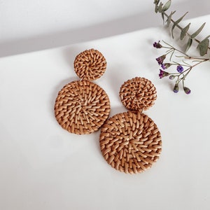 Rattan Earrings  |  Boho Earrings, Bohemian Earrings, Hippie Earrings, Natural Earrings, Rattan Gifts