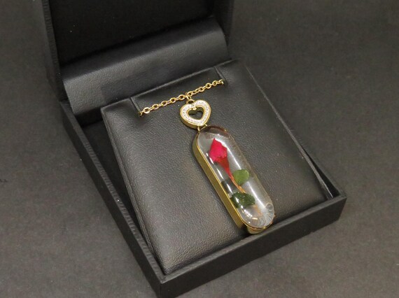 VINTAGE Danbury Mint Real Rose Bud Diamond Pendant Personalised