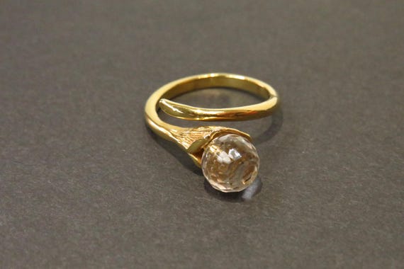 VINTAGE Uri Geller 9ct Gold Ornate Rock Crystal Quartz Ring. UK Size P