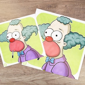 Krusty the Clown What the Hell Was That?! Worker and Parasite Itchy and Scratchy The Simpsons Fan Art Print (10x10)