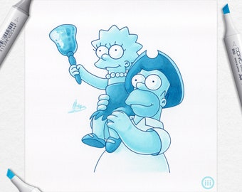 Homer and Lisa the Iconoclast by @iiinky_ - ORIGINAL MARKER ART 1 of 1 - Simpsons Fan Art
