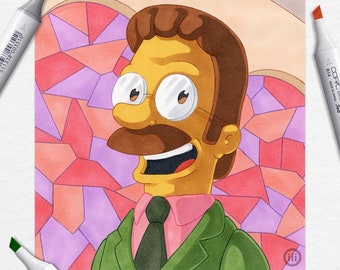 Ned Flanders by @iiinky_ - ORIGINAL MARKER ART 1 of 1 - Simpsons Fan Art