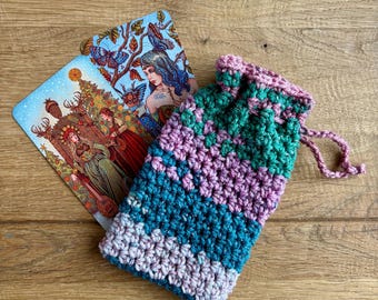 Handgemachte gehäkelte Tarot-Tasche mit Kordelzug, Tarot-Deck-Beutel, Orakel- oder Kristallaufbewahrung