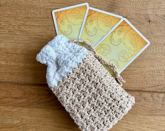 Handgemachte gehäkelte Tarot-Tasche mit Kordelzug, Tarot-Deck-Beutel, Orakel- oder Kristallaufbewahrung
