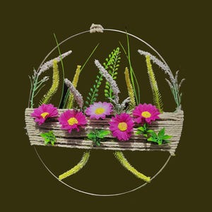Wall Hanging Flower Ring Decor Art,Boho Decoration,Door Wreath Arrangement Show Piece,Dream Catcher,(Metal Ring 9 inch & Artificial Florals)