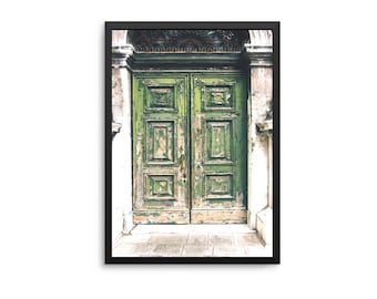 Impression vintage porte verte : oeuvre d'art murale en bois rouillé (téléchargement numérique)